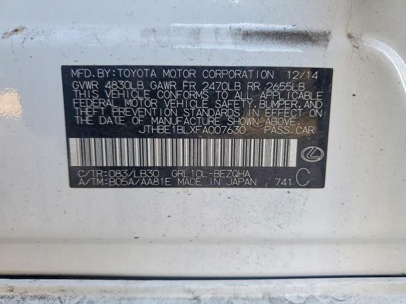 Aukcja sprzedaży 2015 Lexus Gs 350, vin: JTHBE1BLXFA007630, numer aukcji: 99457705
