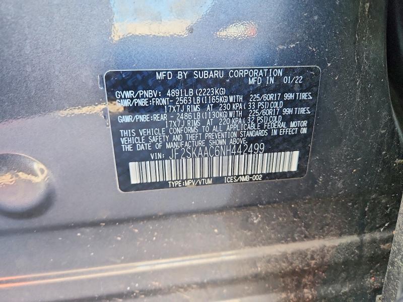 Продажа на аукционе авто 2022 Subaru Forester, vin: JF2SKAAC6NH442499, номер лота: 74766465