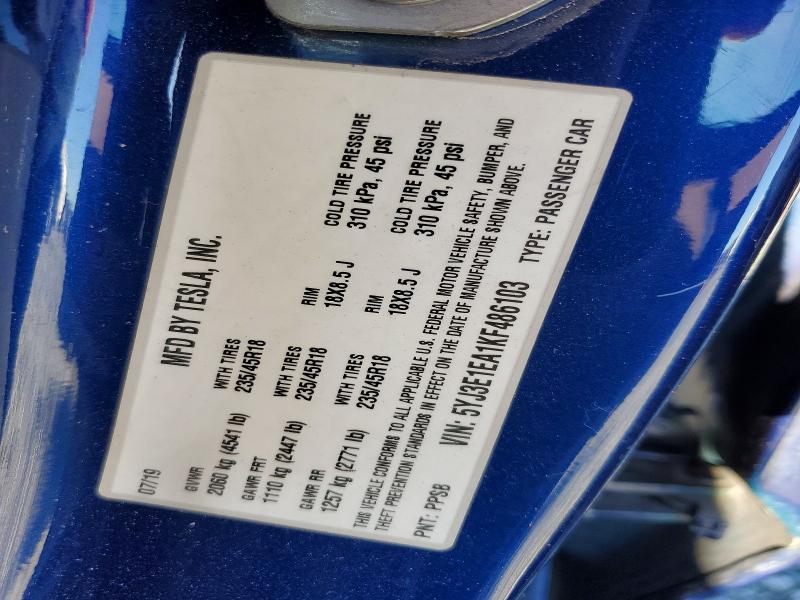 Продаж на аукціоні авто 2019 Tesla Model 3, vin: 5YJ3E1EA1KF486103, номер лоту: 73808855