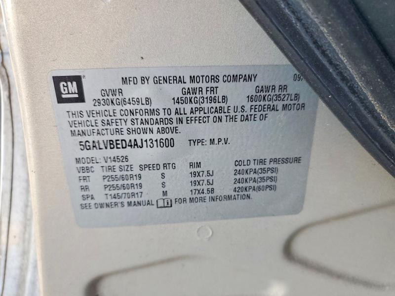 Продаж на аукціоні авто 2010 Buick Enclave, vin: 5GALVBED4AJ131600, номер лоту: 74154095