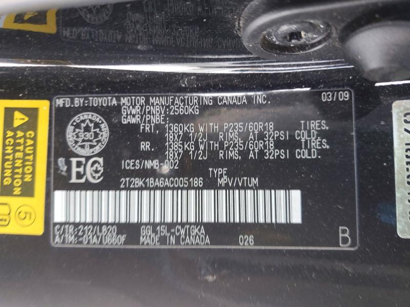 75626275 :رقم المزاد ، 2T2BK1BA6AC005186 vin ، 2010 Lexus Rx مزاد بيع