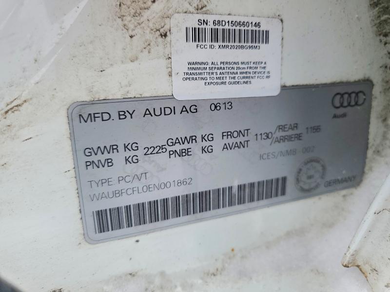 2014 Audi A4 Premium მანქანა იყიდება აუქციონზე, vin: WAUBFCFL0EN001862, აუქციონის ნომერი: 74027425