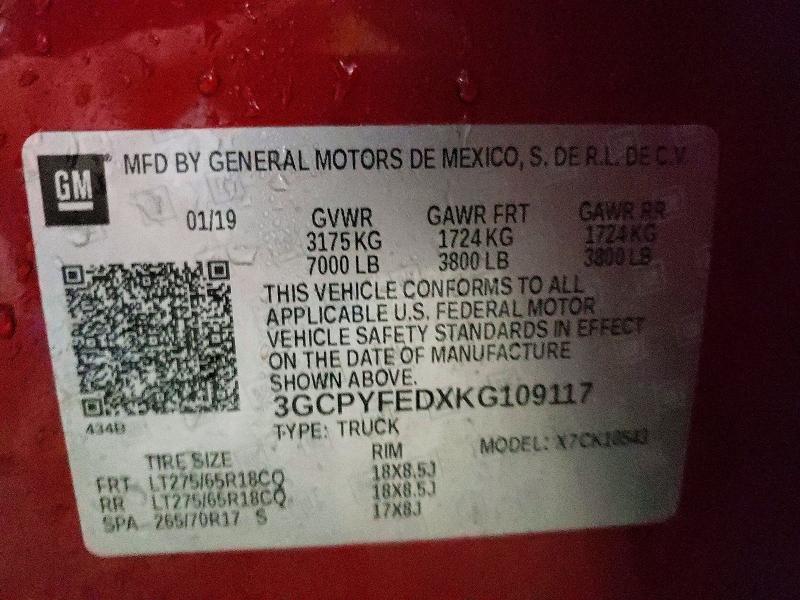 73637085 :رقم المزاد ، 3GCPYFEDXKG109117 vin ، 2019 Chevrolet Silverado مزاد بيع