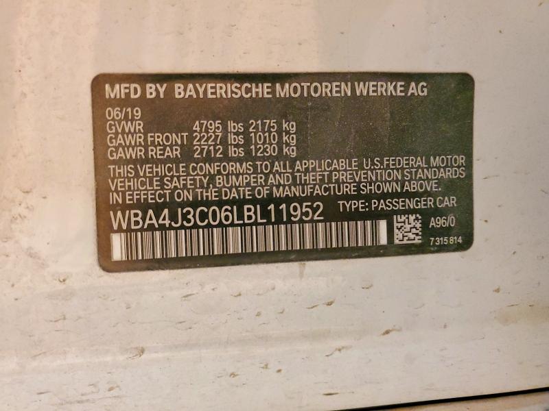 Aukcja sprzedaży 2020 Bmw 430xi Gran, vin: WBA4J3C06LBL11952, numer aukcji: 73613065