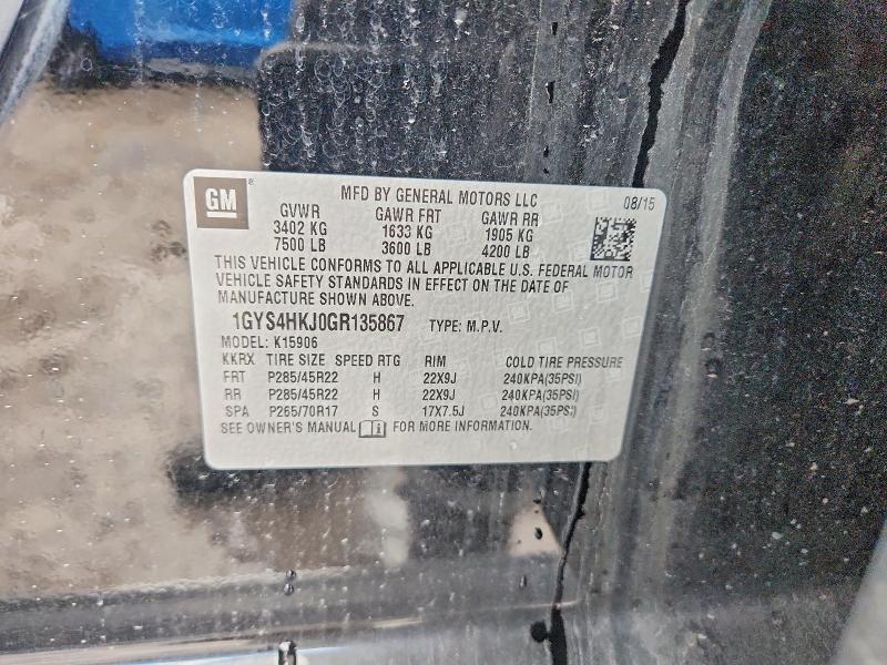 95151605 :رقم المزاد ، 1GYS4HKJ0GR135867 vin ، 2016 Cadillac Escalade مزاد بيع