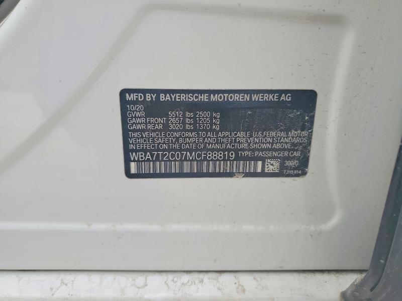 2021 Bmw 740 I მანქანა იყიდება აუქციონზე, vin: WBA7T2C07MCF88819, აუქციონის ნომერი: 74291345