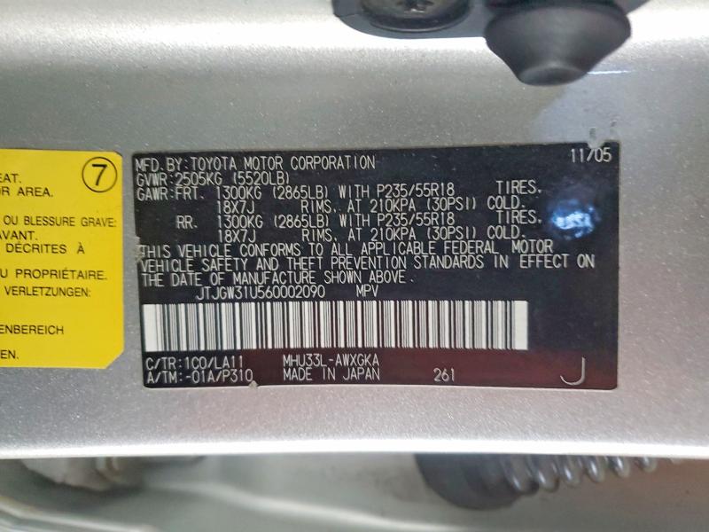 73901855 :رقم المزاد ، JTJGW31U560002090 vin ، 2006 Lexus Rx 400 مزاد بيع