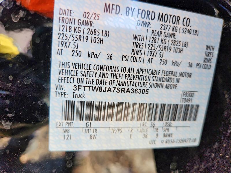 74516875 :رقم المزاد ، 3FTTW8JA7SRA36305 vin ، 2025 Ford Maverick مزاد بيع