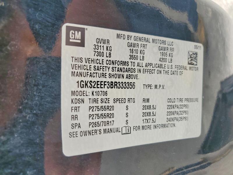 73739565 :رقم المزاد ، 1GKS2EEF3BR333356 vin ، 2011 Gmc Yukon مزاد بيع