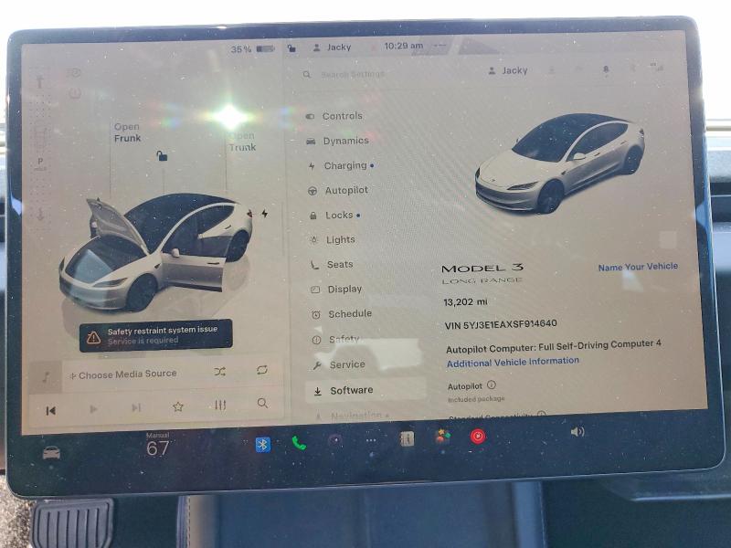 2025 Tesla Model 3 მანქანა იყიდება აუქციონზე, vin: 5YJ3E1EAXSF914640, აუქციონის ნომერი: 73664885