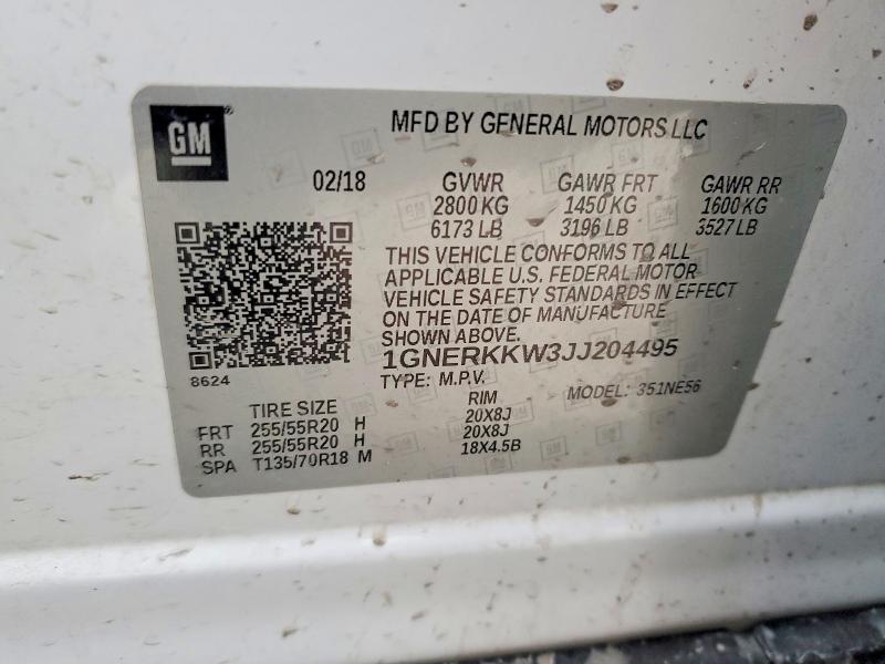 72994915 :رقم المزاد ، 1GNERKKW3JJ204495 vin ، 2018 Chevrolet Traverse مزاد بيع