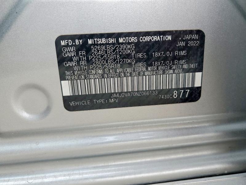 Продаж на аукціоні авто 2022 Mitsubishi Outlander, vin: JA4J2VA70NZ066133, номер лоту: 74665875