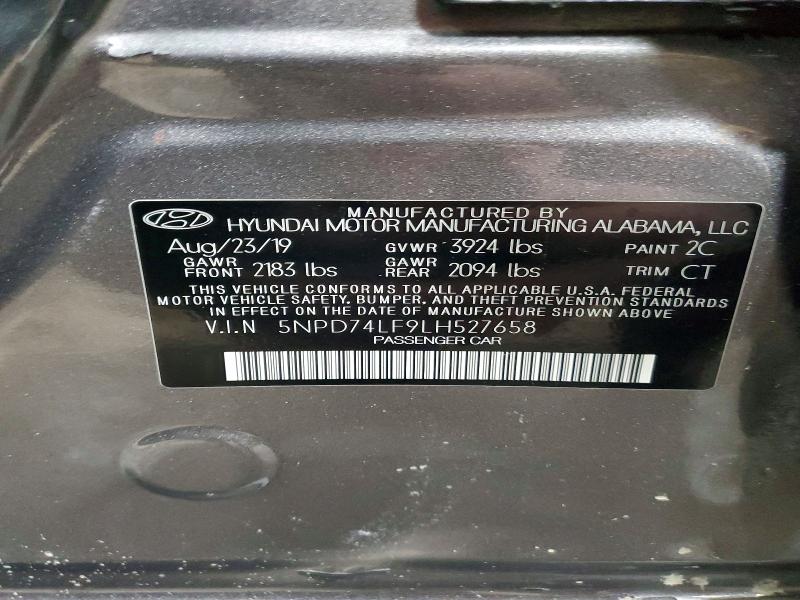 74094435 :رقم المزاد ، 5NPD74LF9LH527658 vin ، 2020 Hyundai Elantra مزاد بيع