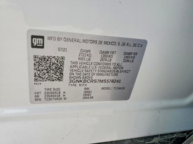 72277955 :رقم المزاد ، 3GNKBCRS7MS578241 vin ، 2021 Chevrolet Blazer 2lt مزاد بيع