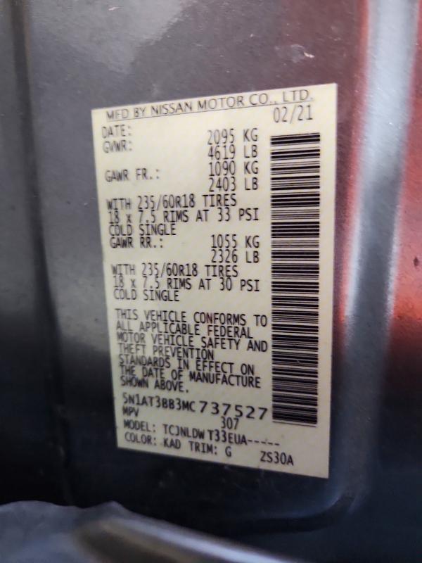 2021 Nissan Rogue მანქანა იყიდება აუქციონზე, vin: 5N1AT3BB3MC737527, აუქციონის ნომერი: 99810735