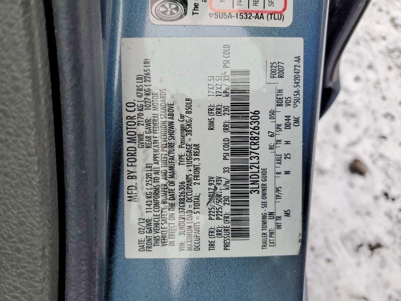 99437705 :رقم المزاد ، 3LNDL2L37CR826306 vin ، 2012 Lincoln Mkz مزاد بيع