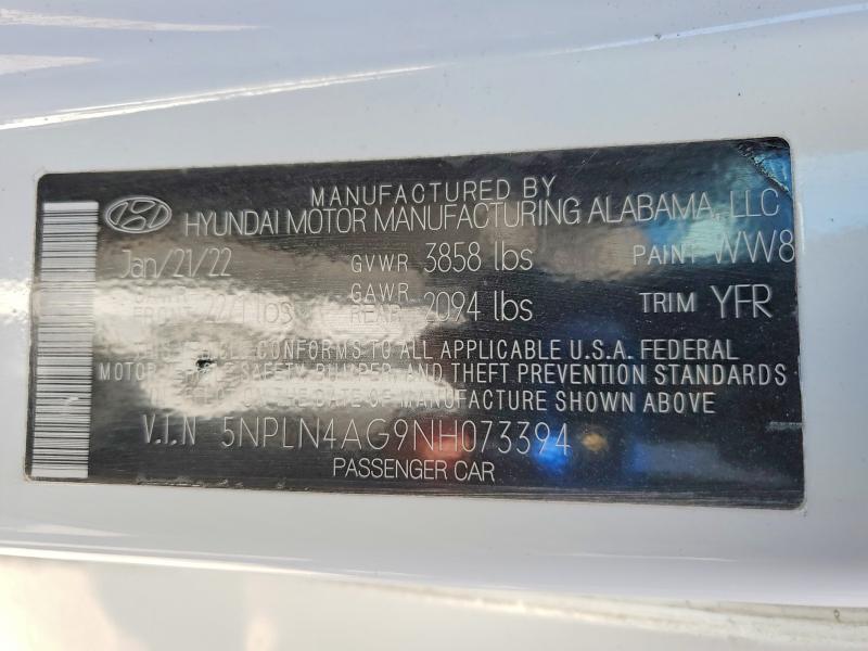 2022 Hyundai Elantra მანქანა იყიდება აუქციონზე, vin: 5NPLN4AG9NH073394, აუქციონის ნომერი: 75365045