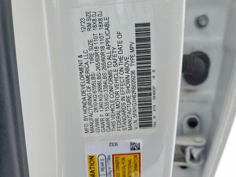 2024 Honda Pilot მანქანა იყიდება აუქციონზე, vin: 5FNYG1H62RB029236, აუქციონის ნომერი: 74689225