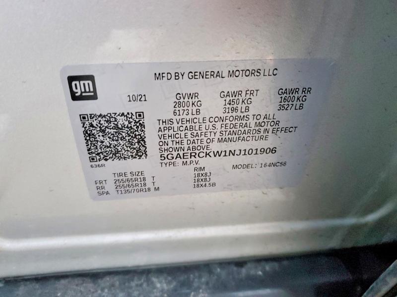 Aukcja sprzedaży 2022 Buick Enclave, vin: 5GAERCKW1NJ101906, numer aukcji: 72438555