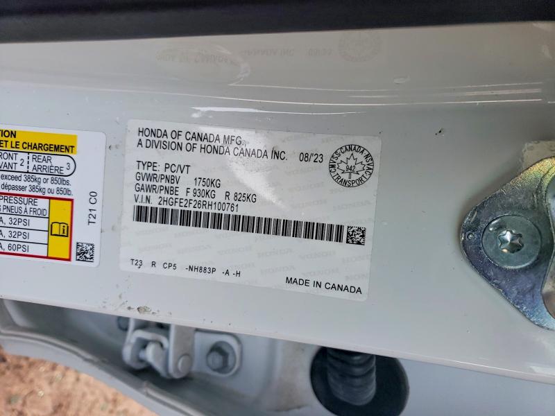 Aukcja sprzedaży 2024 Honda Civic, vin: 2HGFE2F26RH100761, numer aukcji: 97764235