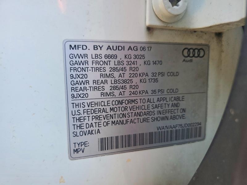 Продажа на аукционе авто 2018 Audi Q7, vin: WA1VAAF75JD002294, номер лота: 73076975