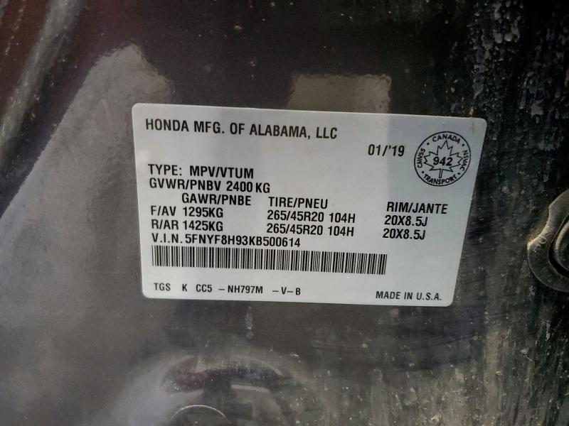 2019 Honda Passport მანქანა იყიდება აუქციონზე, vin: 5FNYF8H93KB500614, აუქციონის ნომერი: 73368405