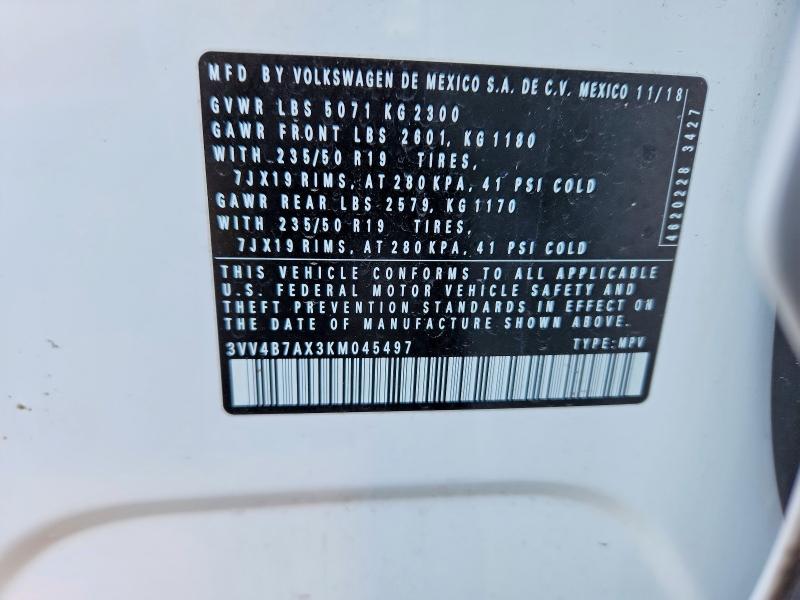 72617315 :رقم المزاد ، 3VV4B7AX3KM045497 vin ، 2019 Volkswagen Tiguan مزاد بيع