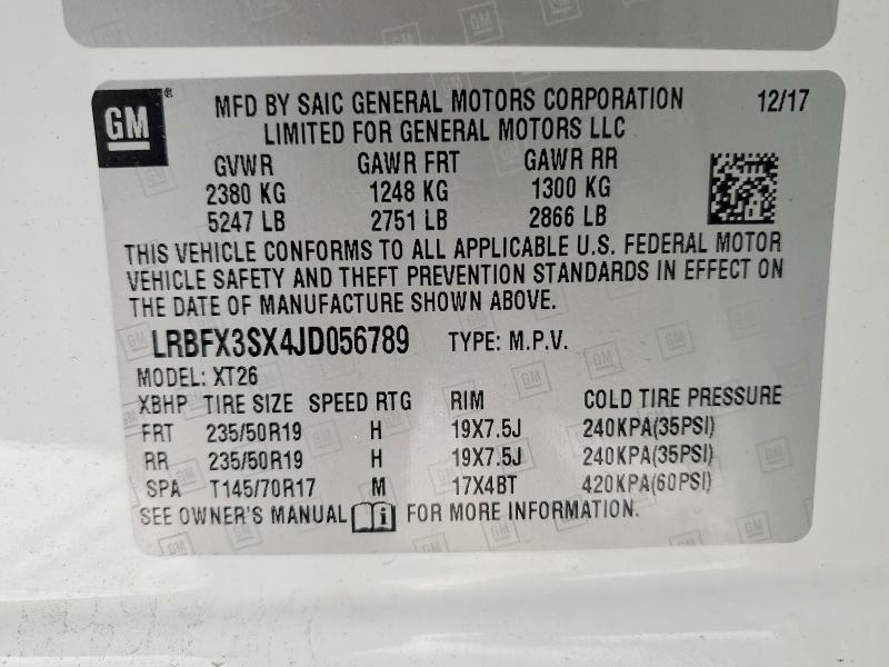 Aukcja sprzedaży 2018 Buick Envision, vin: LRBFX3SX4JD056789, numer aukcji: 95832415