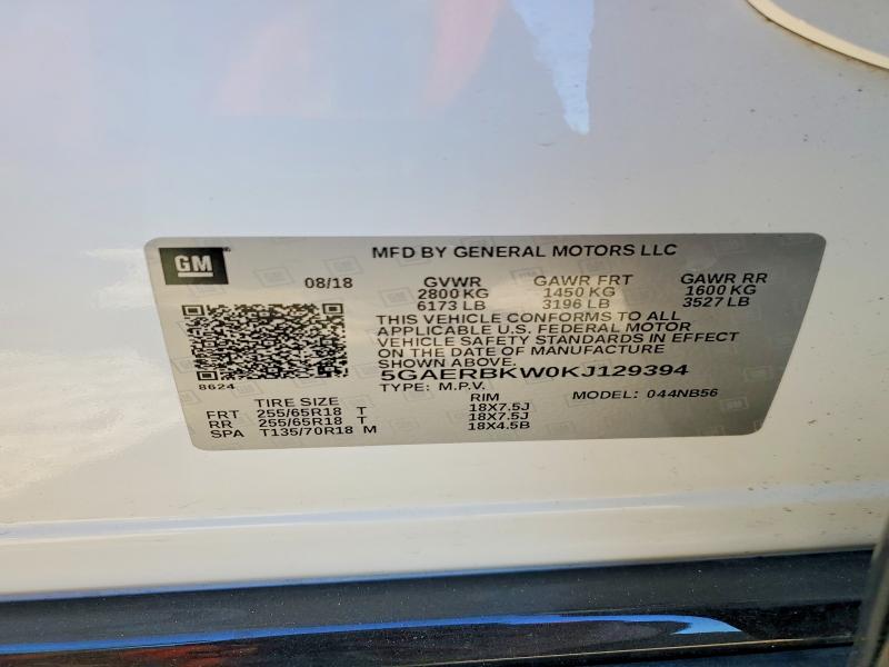 Продаж на аукціоні авто 2019 Buick Enclave, vin: 5GAERBKW0KJ129394, номер лоту: 73258855