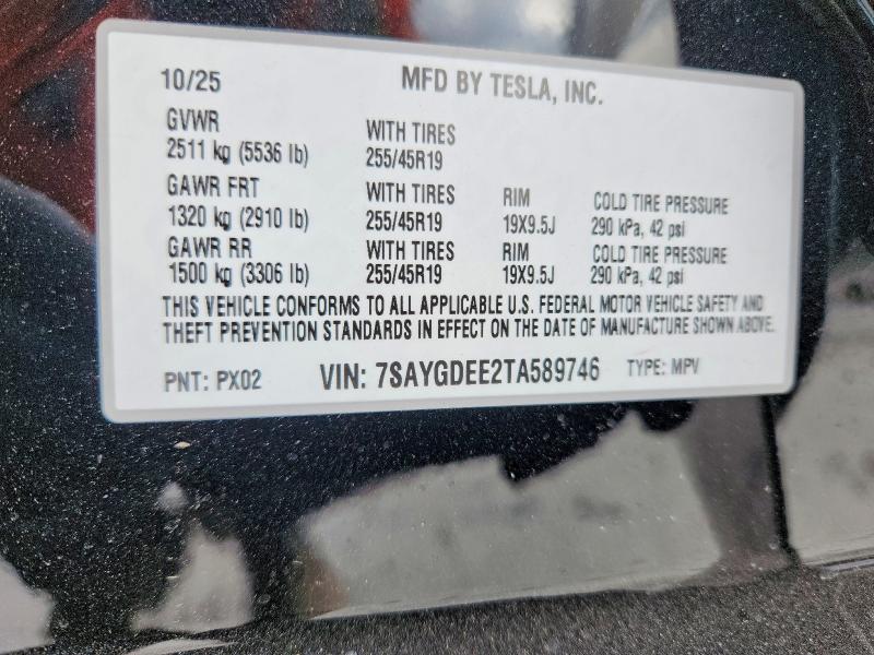 73918015 :رقم المزاد ، 7SAYGDEE2TA589746 vin ، 2026 Tesla Model Y مزاد بيع