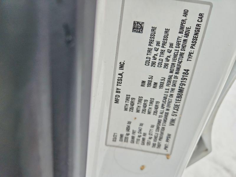 95350925 :رقم المزاد ، 5YJ3E1EB8MF919184 vin ، 2021 Tesla Model 3 مزاد بيع