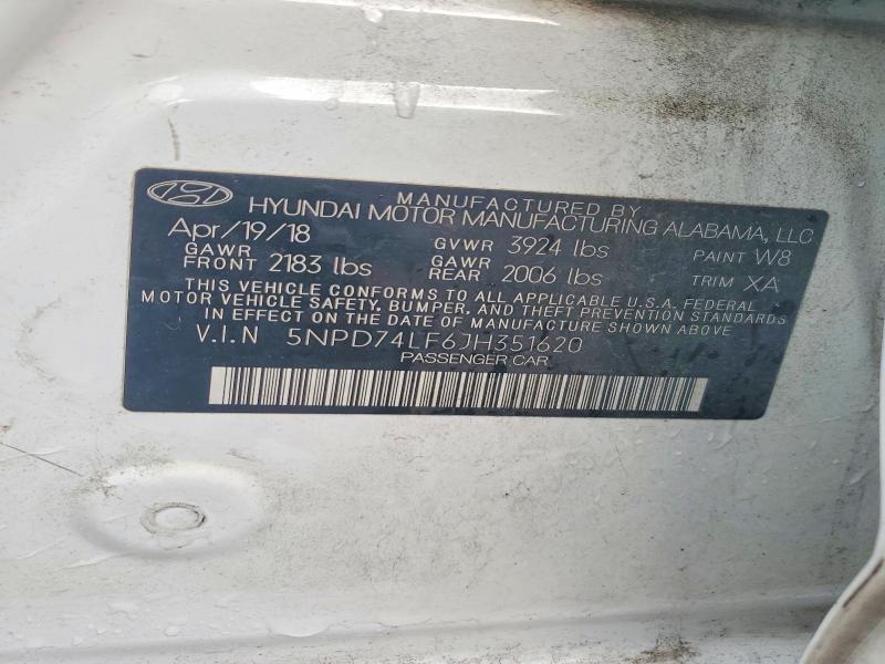 2018 Hyundai Elantra მანქანა იყიდება აუქციონზე, vin: 5NPD74LF6JH351620, აუქციონის ნომერი: 74790665