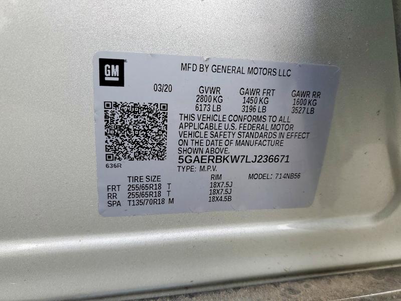 2020 Buick Enclave მანქანა იყიდება აუქციონზე, vin: 5GAERBKW7LJ236671, აუქციონის ნომერი: 74620785