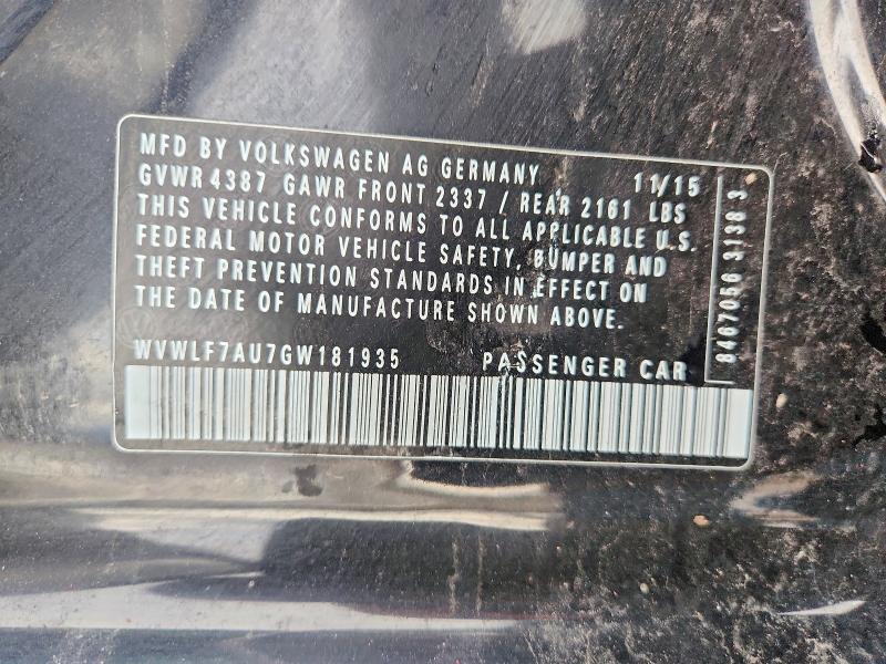 98989025 :رقم المزاد ، WVWLF7AU7GW181935 vin ، 2016 Volkswagen Golf R مزاد بيع