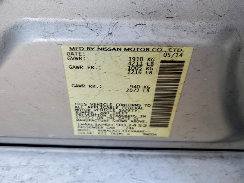 2014 Nissan Altima მანქანა იყიდება აუქციონზე, vin: 1N4AL3AP6EC903452, აუქციონის ნომერი: 72351245