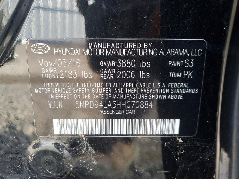 72914065 :رقم المزاد ، 5NPD94LA3HH070884 vin ، 2017 Hyundai Elantra مزاد بيع