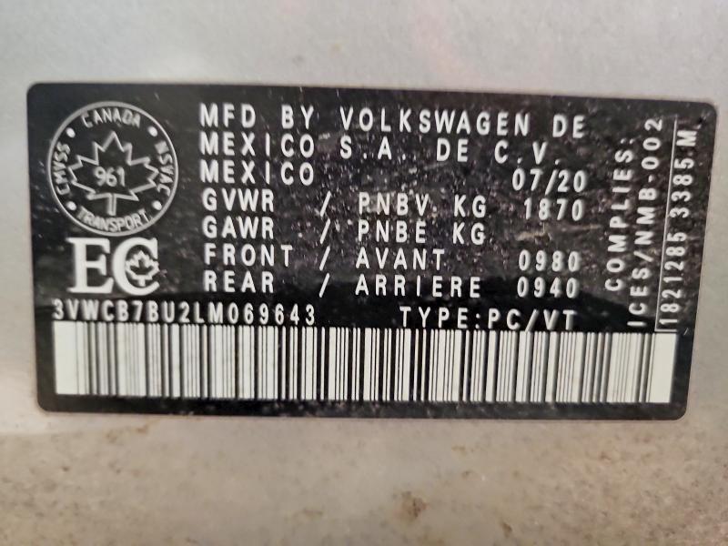 99133425 :رقم المزاد ، 3VWCB7BU2LM069643 vin ، 2020 Volkswagen Jetta Comfortline 1.4 Tsi 4dr مزاد بيع