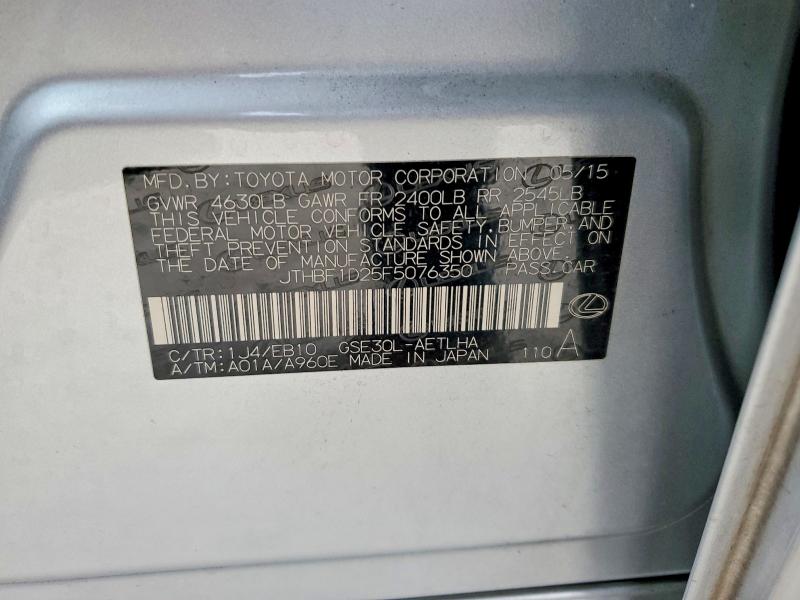 74554785 :رقم المزاد ، JTHBF1D25F5076350 vin ، 2015 Lexus Is مزاد بيع