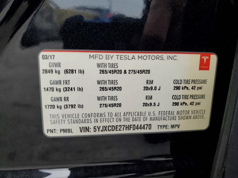 Aukcja sprzedaży 2017 Tesla Model X, vin: 5YJXCDE27HF044470, numer aukcji: 73663005