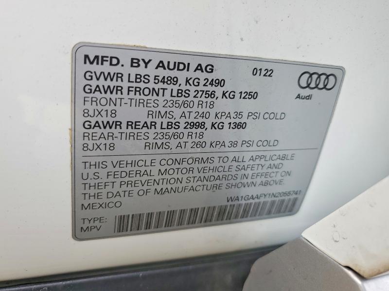 Продаж на аукціоні авто 2022 Audi Q5, vin: WA1GAAFY1N2055741, номер лоту: 98859195
