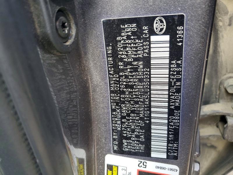 Auction sale of the 2020 Toyota Camry, vin: 4T1G11AK5LU350332, lot number: 99686005