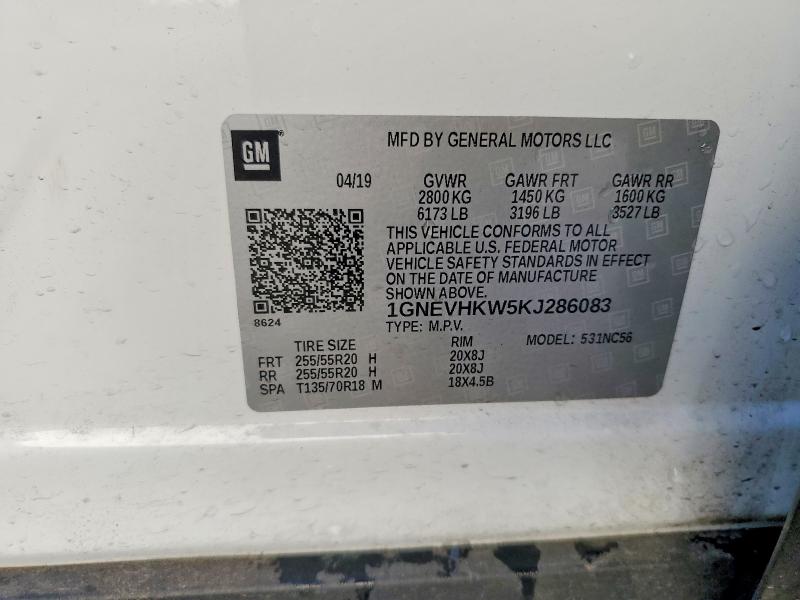 Aukcja sprzedaży 2019 Chevrolet Traverse, vin: 1GNEVHKW5KJ286083, numer aukcji: 74116505