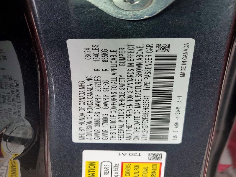 Aukcja sprzedaży 2025 Honda Civic, vin: 2HGFE2F58SH523941, numer aukcji: 72645285
