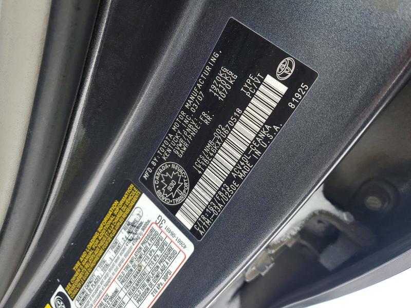 98586235 :رقم المزاد ، 4T1BE46KX7U670518 vin ، 2007 Toyota Camry مزاد بيع