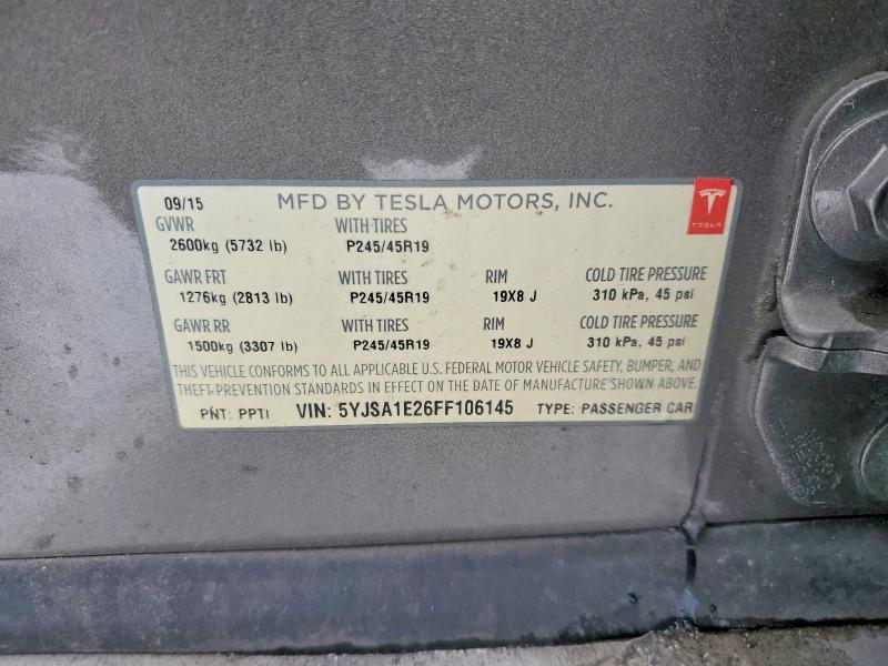 Aukcja sprzedaży 2015 Tesla Model S, vin: 5YJSA1E26FF106145, numer aukcji: 72830215