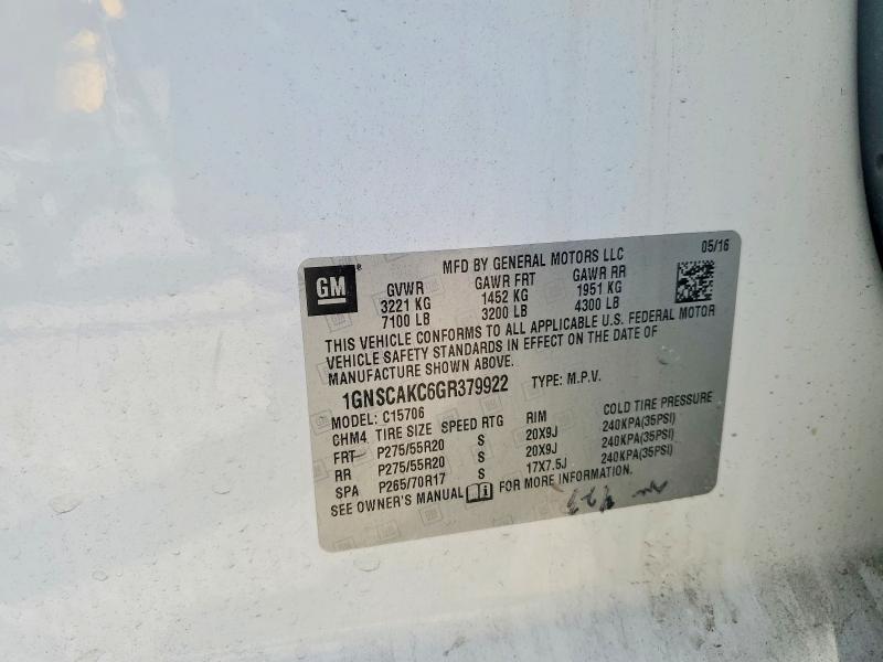 Aukcja sprzedaży 2016 Chevrolet Tahoe, vin: 1GNSCAKC6GR379922, numer aukcji: 72448165