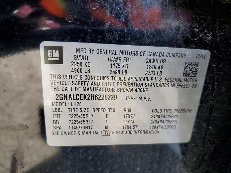 74137825 :رقم المزاد ، 2GNALCEK2H6220239 vin ، 2017 Chevrolet Equinox مزاد بيع