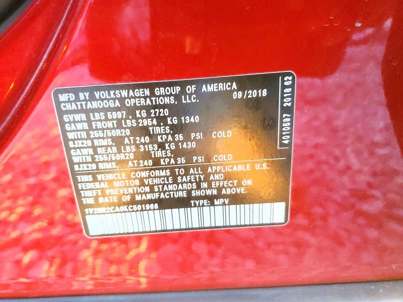 Продажа на аукционе авто 2019 Volkswagen Atlas, vin: 1V2NR2CA0KC501966, номер лота: 99530145