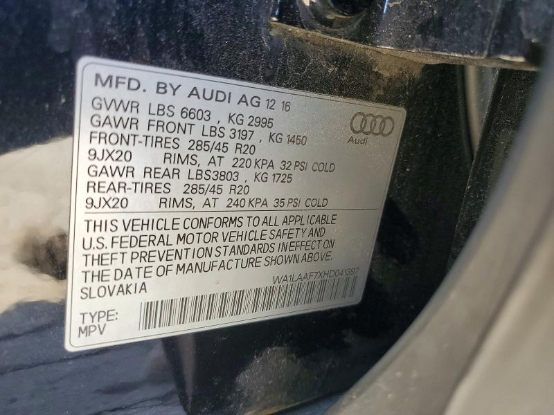 Продаж на аукціоні авто 2017 Audi Q7, vin: WA1LAAF7XHD041397, номер лоту: 98945695