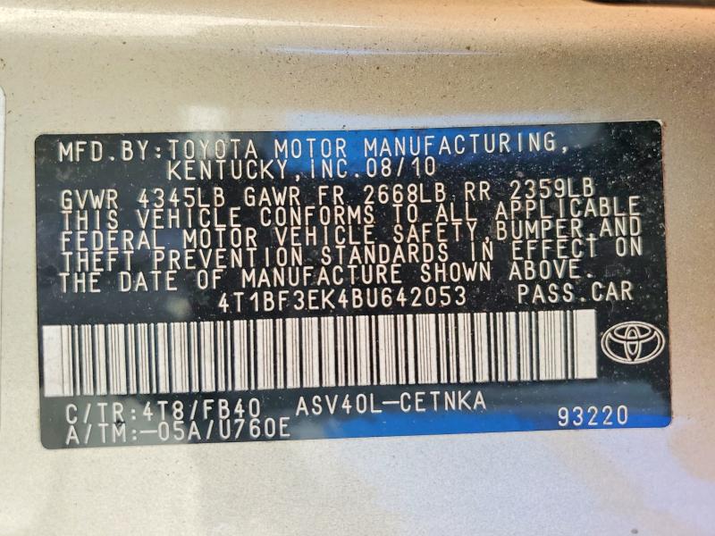 Aukcja sprzedaży 2011 Toyota Camry, vin: 4T1BF3EK4BU642053, numer aukcji: 99052945